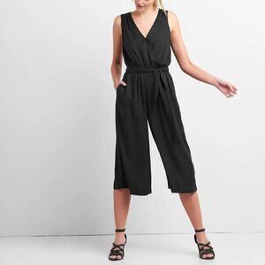 Gap Wide Leg Crop Wrap Front Belted Jumpsuit Black XS